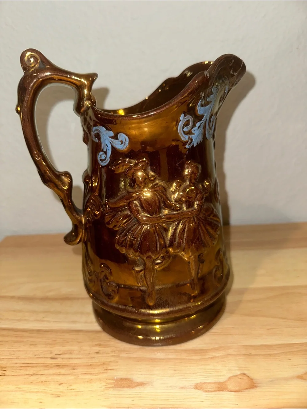 Vintage Staffordshire Style Copper Lustre Dancing Girls Creamer Pitcher - As Is